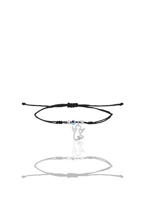 Gümüş rodyumlu zirkon taşlı nazarlı kanat siyah ipli şans bileklik SGTL12461RODAJ