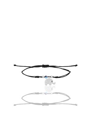 Gümüş rodyumlu zirkon taşlı nazarlı fil siyah ipli şans bileklik SGTL12466RODAJ