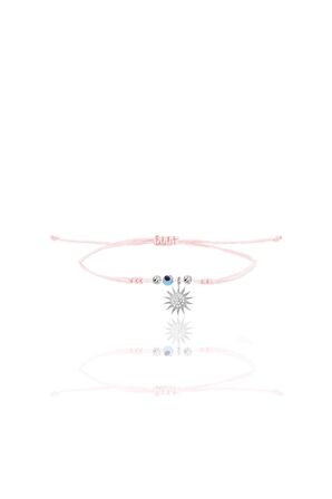 Gümüş rodyumlu zirkon taşlı nazarlı güneş  pembe ipli şans bileklik SGTL12471RODAJ