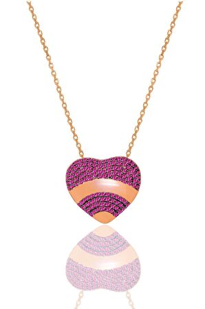 Gümüş rose fuşya taşlı özel tasarım kalbimdeki sır kolye  SGTL12492FUSYA