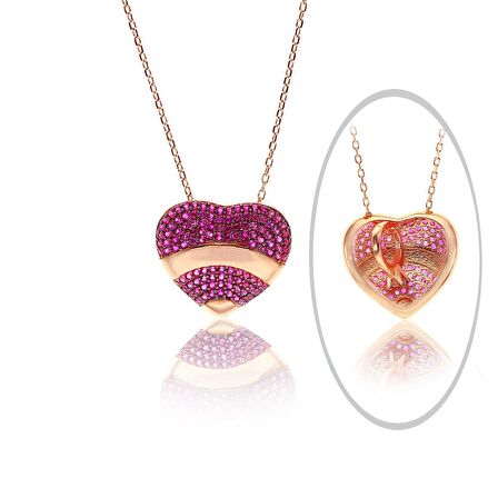 Gümüş rose fuşya taşlı özel tasarım kalbimdeki sır kolye  SGTL12492FUSYA