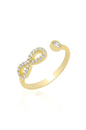 Gümüş altın yaldızlı zirkon taşlı üstten ayarlamalı sonsuzluk yüzük SGTL12496GOLD