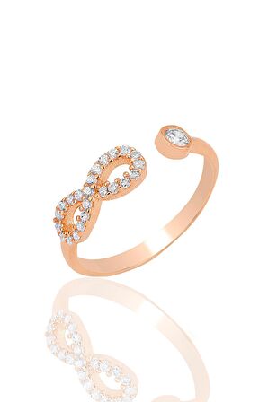 Gümüş rose zirkon taşlı üstten ayarlamalı sonsuzluk yüzük SGTL12496ROSE