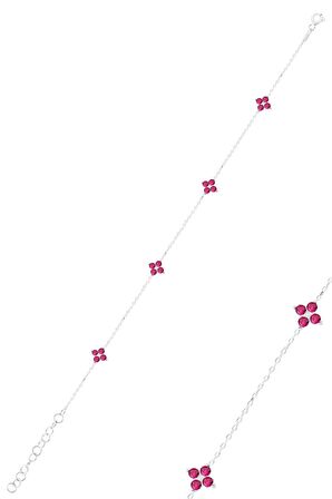 Gümüş rodyumlu fuşya taşlı yonca bileklik SGTL12502RODAJ