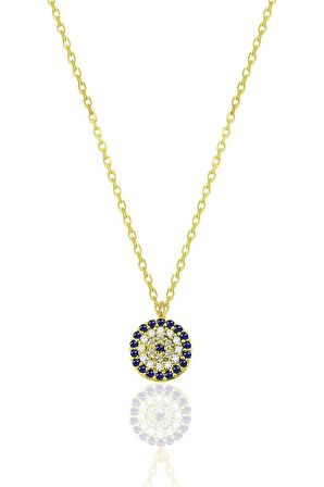 Gümüş altın yaldızlı zirkon taşlı nazar kolye SGTL12511GOLD
