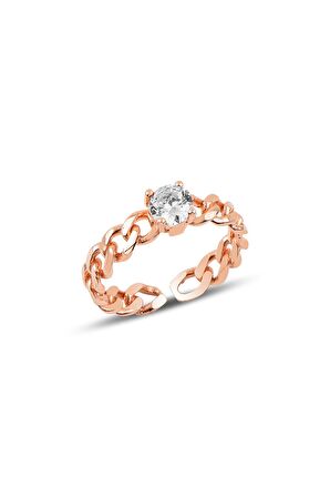 Gümüş rose zirkon taşlı zincir modeli ayarlamalı yüzük SGTL12516BEYAZ