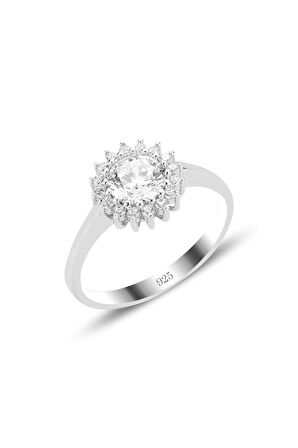 Gümüş rodyumlu pırlanta montürlü zirkon taşlı ay ışığı yüzük 