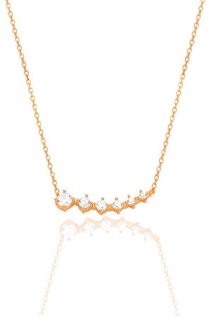 Gümüş rose zirkon sıra taşlı pırıltı kolye SGTL12555ROSE