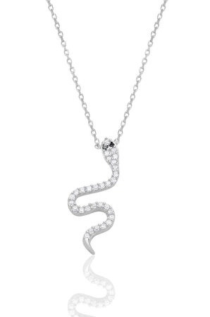 Gümüş rodyumlu zirkon taşlı yılan kolye SGTL12556RODAJ
