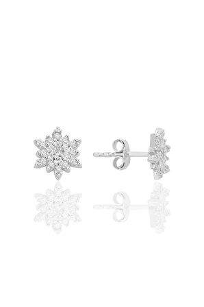 Gümüş rodyumlu zirkon taşlı mini kar tanesi küpe SGTL12588RODAJ
