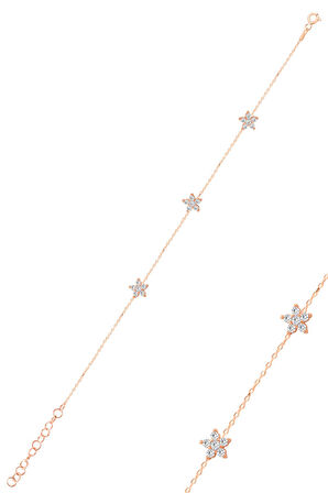 Gümüş rose zirkon taşlı çiçek bileklik SGTL12589ROSE