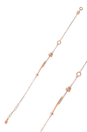 Gümüş rose zirkon taşlı stil çivi bileklik SGTL12628ROSE