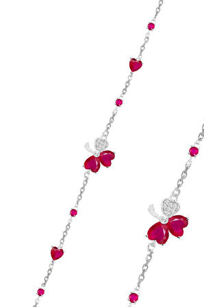 Gümüş rodyumlu kök yakut ve zirkon taşlı yeniden doğuş yonca bileklik SGTL12640FUSYA