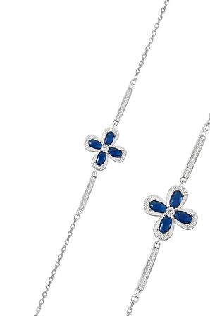 Gümüş rodyumlu safir ve zirkon taşlı şansın gücü yonca bileklik SGTL12642LACIVERT