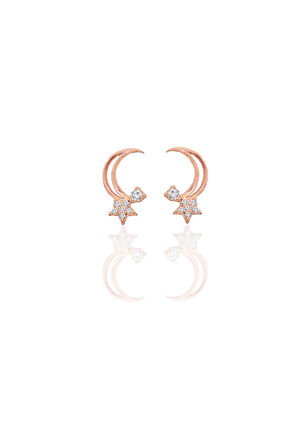 Gümüş rose zirkon taşlı hilal yıldızı kadın küpe SGTL12656ROSE