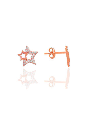 Gümüş rose zirkon taşlı gecenin yıldızları kadın küpe SGTL12660ROSE