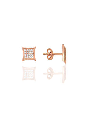 Gümüş rose zirkon taşlı şık kare kadın küpe SGTL12661ROSE