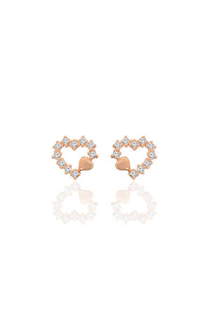 Gümüş rose zirkon taşlı kalplerin uyumu kadın küpe SGTL12663ROSE