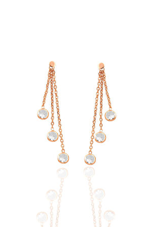 Gümüş rose zirkon taşlı zincir ışıltısı küpe SGTL12664ROSE