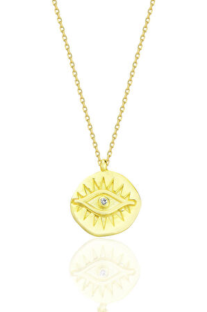 Gümüş altın yaldızlı zirkon taşlı kadim göz kolye SGTL12671BEYAZ