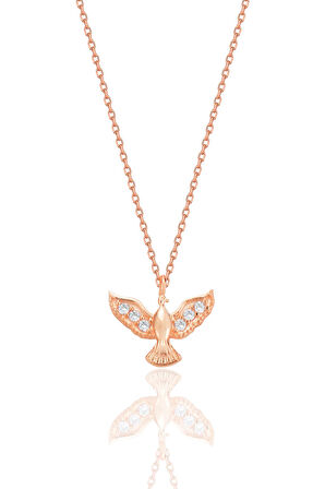 Gümüş rose zirkon taşlı anka kuşu kolye SGTL12680ROSE