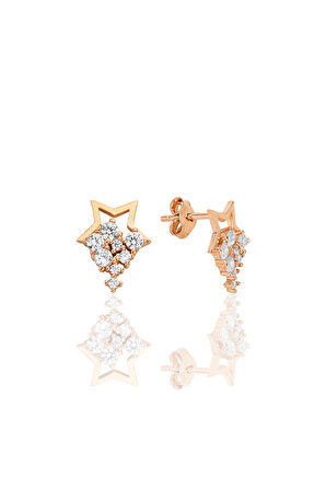 Gümüş rose zirkon taşlı yıldız yağmuru küpe SGTL12708ROSE