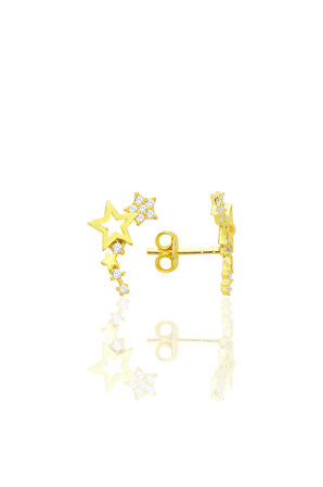 Gümüş altın yaldızlı zirkon taşlı kayan yıldızlar küpe SGTL12710GOLD