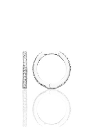 Gümüş rodyumlu zirkon taşlı 16 mm tamtur halka küpe SGTL12714RODAJ