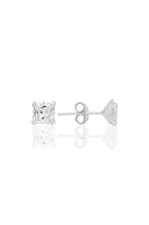 Gümüş zirkon taşlı,kare (Prenses) kesim 5 mm tektaş küpe SGTL12743RODAJ