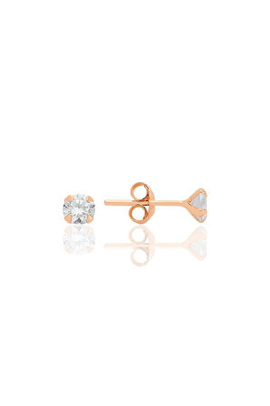 Gümüş zirkon taşlı,rose yuvarlak kesim 4 mm tektaş küpe SGTL12745ROSE