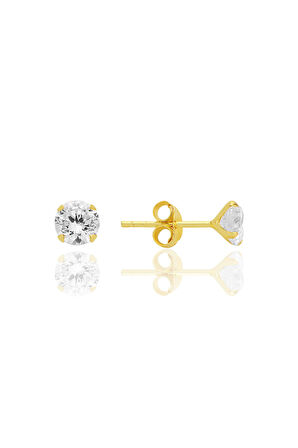 Gümüş zirkon taşlı,altın yaldızlı, yuvarlak kesim 5 mm tektaş küpe SGTL12746GOLD