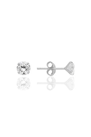 Gümüş zirkon taşlı,yuvarlak kesim 5 mm tektaş küpe SGTL12746RODAJ