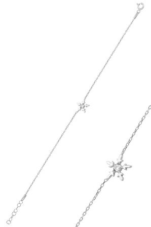 Gümüş rodyumlu zirkon tek taşlı buz kristali kar tanesi bileklik SGTL12766RODAJ