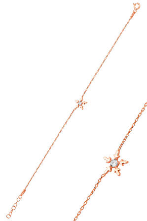 Gümüş rose zirkon tek taşlı buz kristali kar tanesi bileklik SGTL12766ROSE