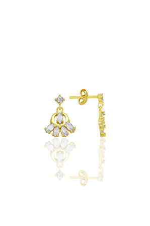 Gümüş altın yaldızlı markiz kesim zirkon taşlı sallantılı küpe SGTL12769GOLD