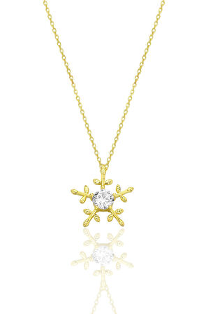 Gümüş altın yaldızlı zirkon tek taşlı buz kristali kar tanesi kolye SGTL12790GOLD