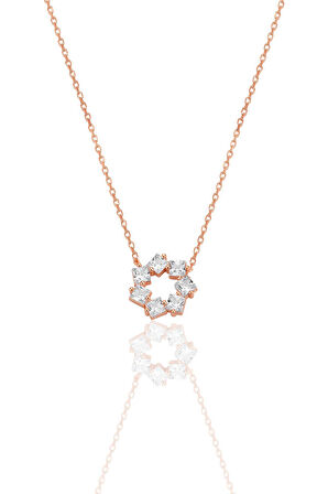 Gümüş rose baget kesim zirkon taşlı yıldız çiçeği  kolye SGTL12792ROSE
