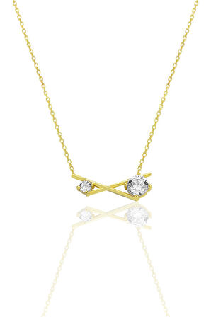 Gümüş altın yaldızlı zirkon taşlı modern çapraz kolye SGTL12794GOLD