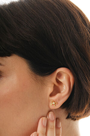 925 ayar gümüş altın yaldızlı incili fiyonk modeli küpe SGTL12829GOLD