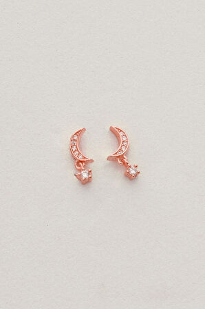 Gümüş rose zirkon taşlı sallantılı ay yıldız küpe SGTL12831ROSE