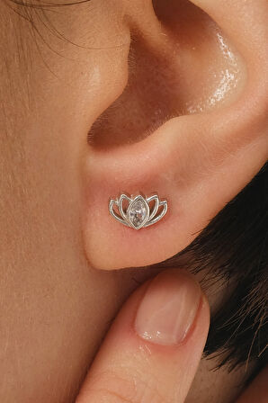 Gümüş rodyumlu markiz kesim zirkon taşlı lotus küpe SGTL12833RODAJ