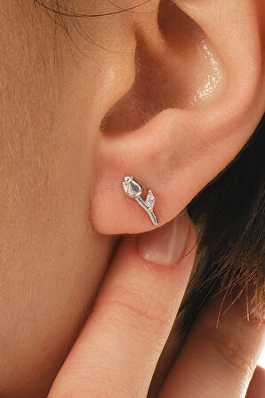 Gümüş rodyumlu markız kesim zirkon taşlı lale küpe SGTL12835RODAJ