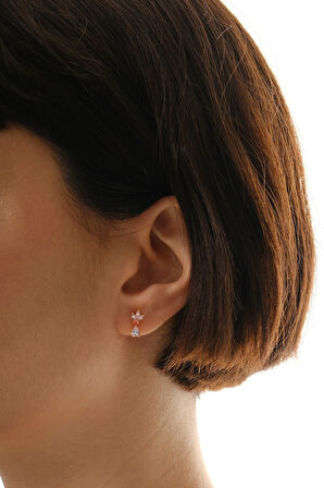 Gümüş rose zirkon taşlı damla sallantılı lotus küpe SGTL12836ROSE