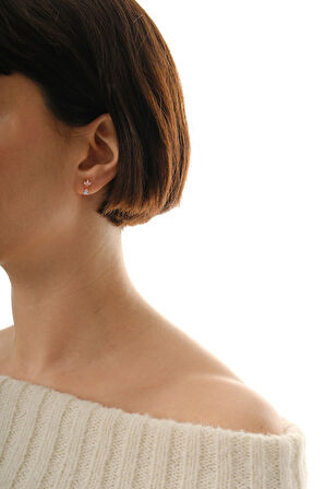 Gümüş rose zirkon taşlı damla sallantılı lotus küpe SGTL12836ROSE