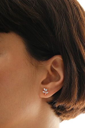 Gümüş rose markız kesim zirkon taşlı yaprak küpe SGTL12837ROSE