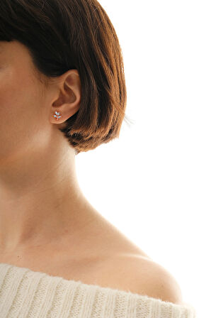 Gümüş rose markız kesim zirkon taşlı yaprak küpe SGTL12837ROSE