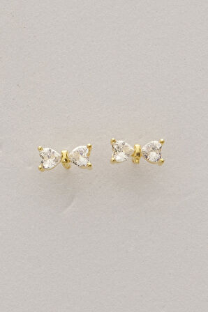 Gümüş altın yaldızlı kalp kesim zirkon taşlı fiyonk küpe SGTL12840GOLD