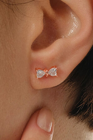 Gümüş rose kalp kesim zirkon taşlı fiyonk küpe SGTL12840ROSE