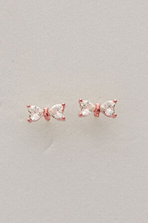 Gümüş rose kalp kesim zirkon taşlı fiyonk küpe SGTL12840ROSE