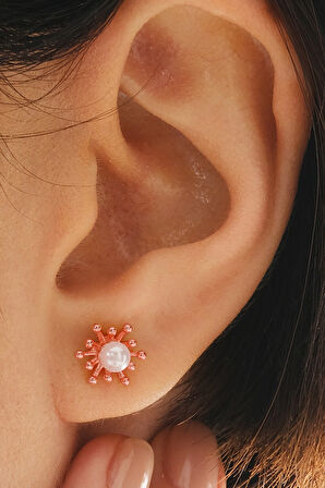 Gümüş rose incili tomurcuk küpe SGTL12841ROSE